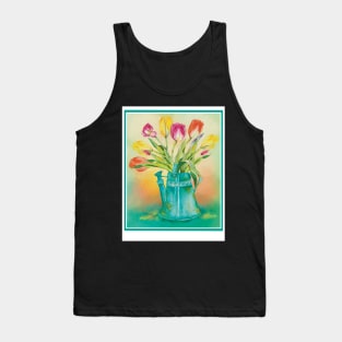 Lovely fresh colorful tulips in an vintage watering can, water color Tank Top